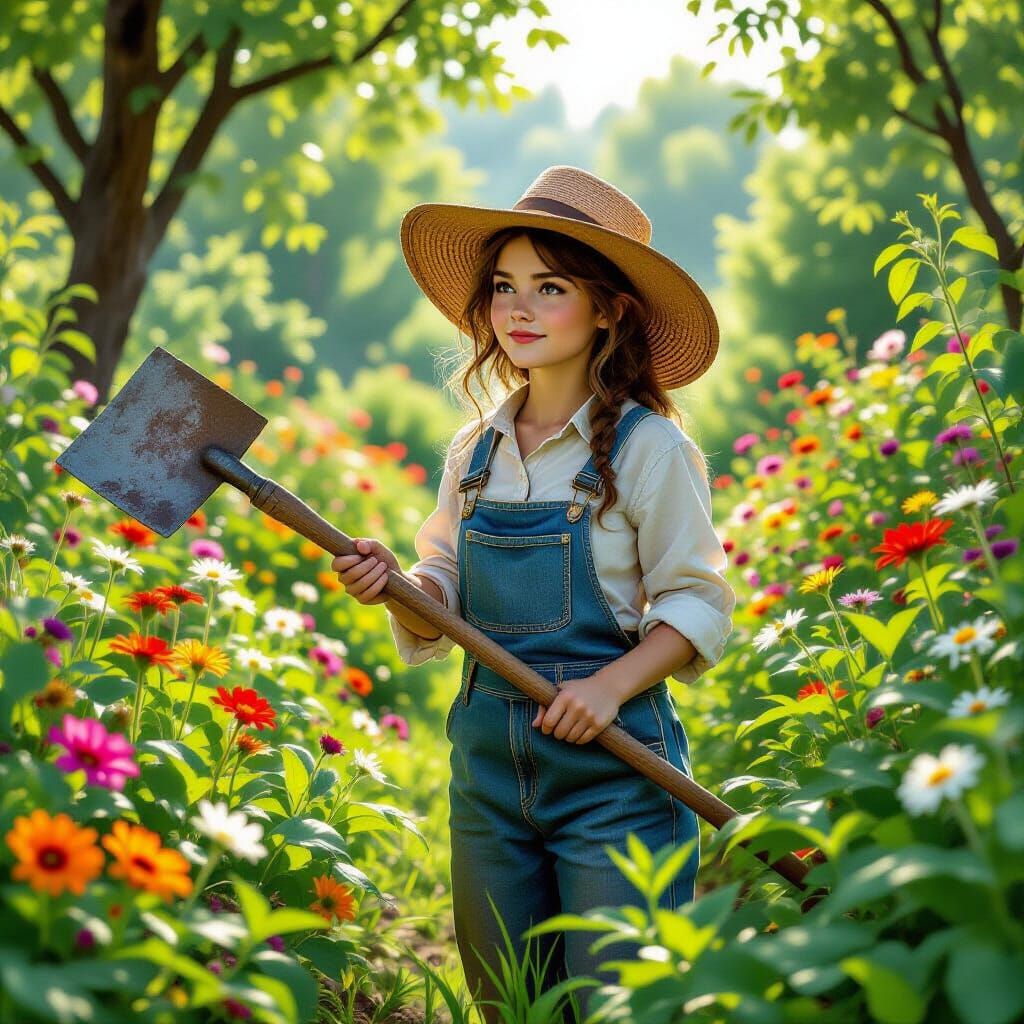 Halfling Gardener in Lush Impressionistic Garden
