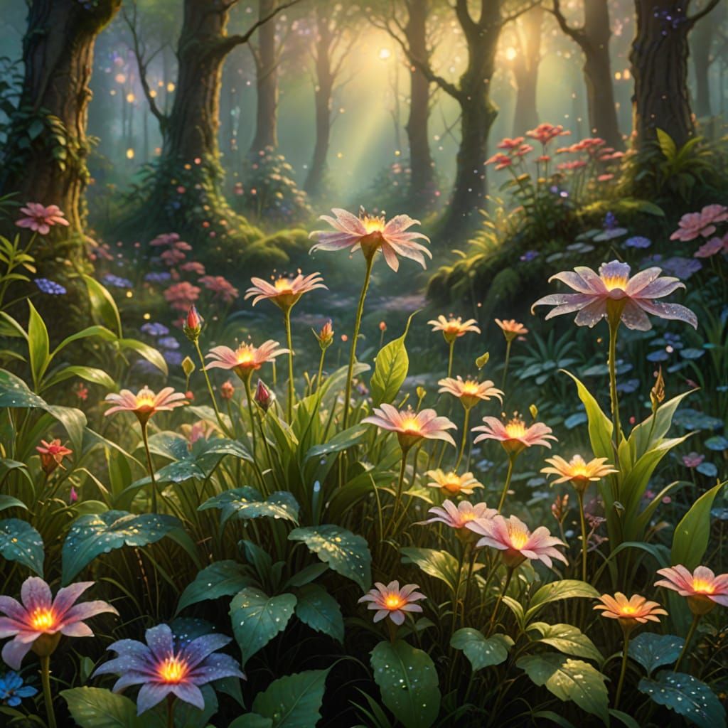 Lush Forest: Ethereal Fantasy in Kinkade Style
