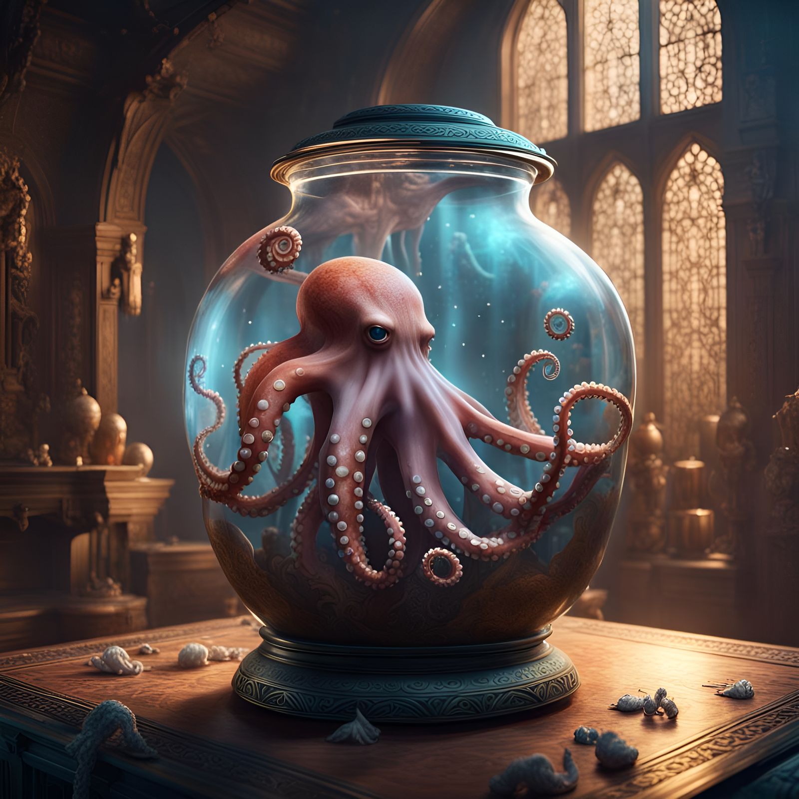 Octopus Captures Human in Mystical Jar