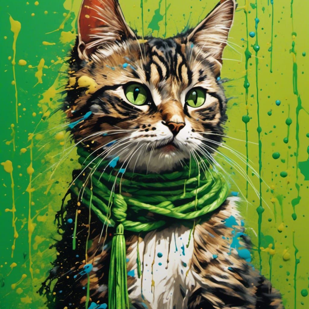 Hyperrealistic Cat Close-Up in Splatter Graffiti Style
