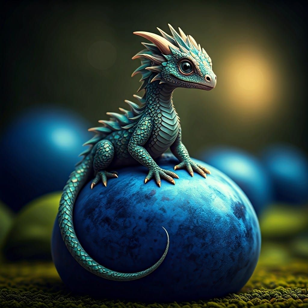 Dragon on Blueberry in Surrealist Style