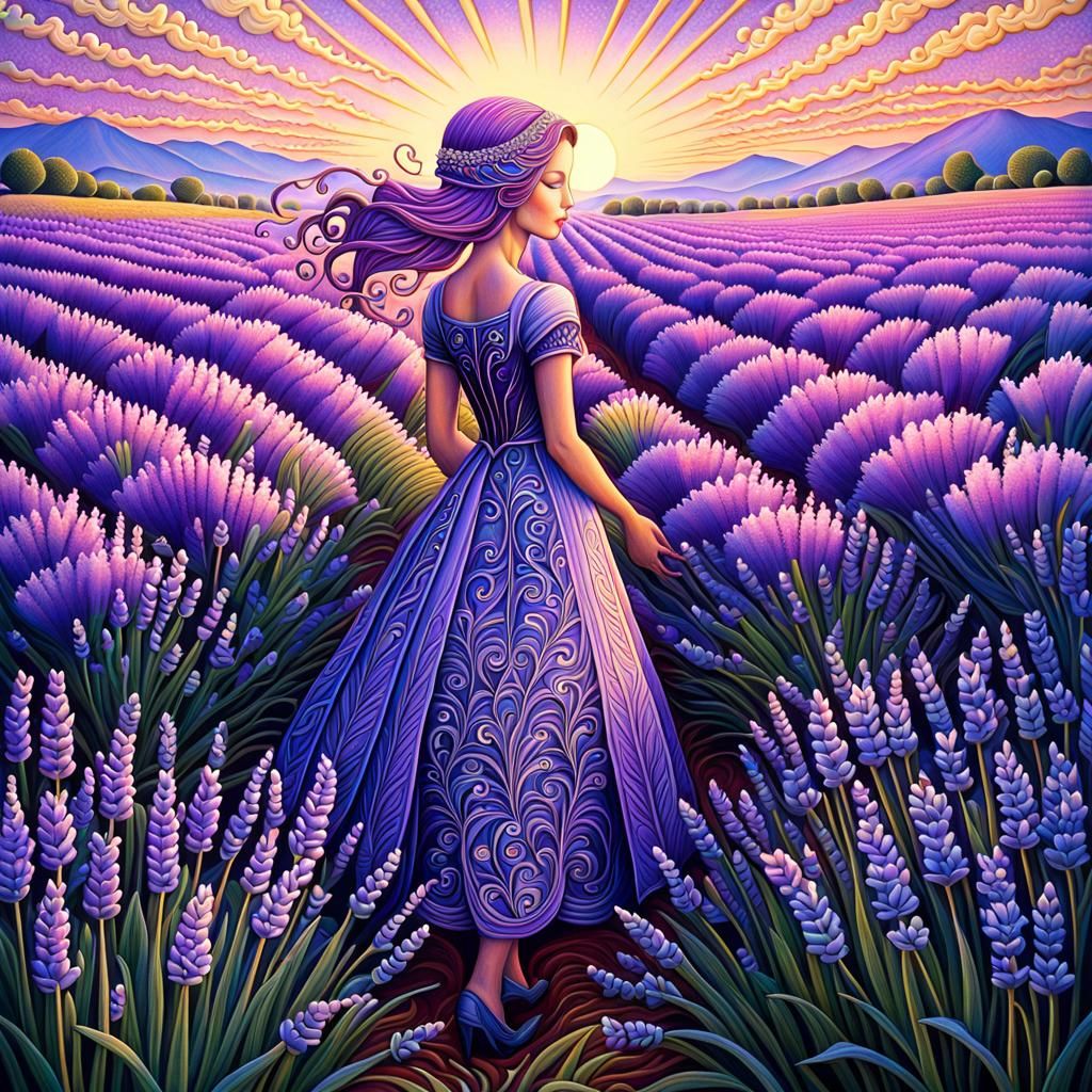 Lavender Field in Visionary Surrealist Style