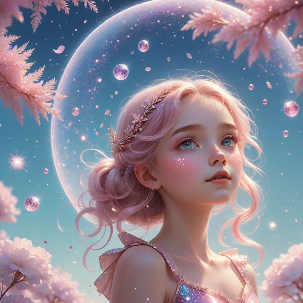 Whimsical Fantasy Girl in Sparkling Surroundings