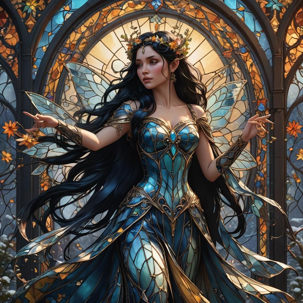 Winter Fairy in Stained Glass Style