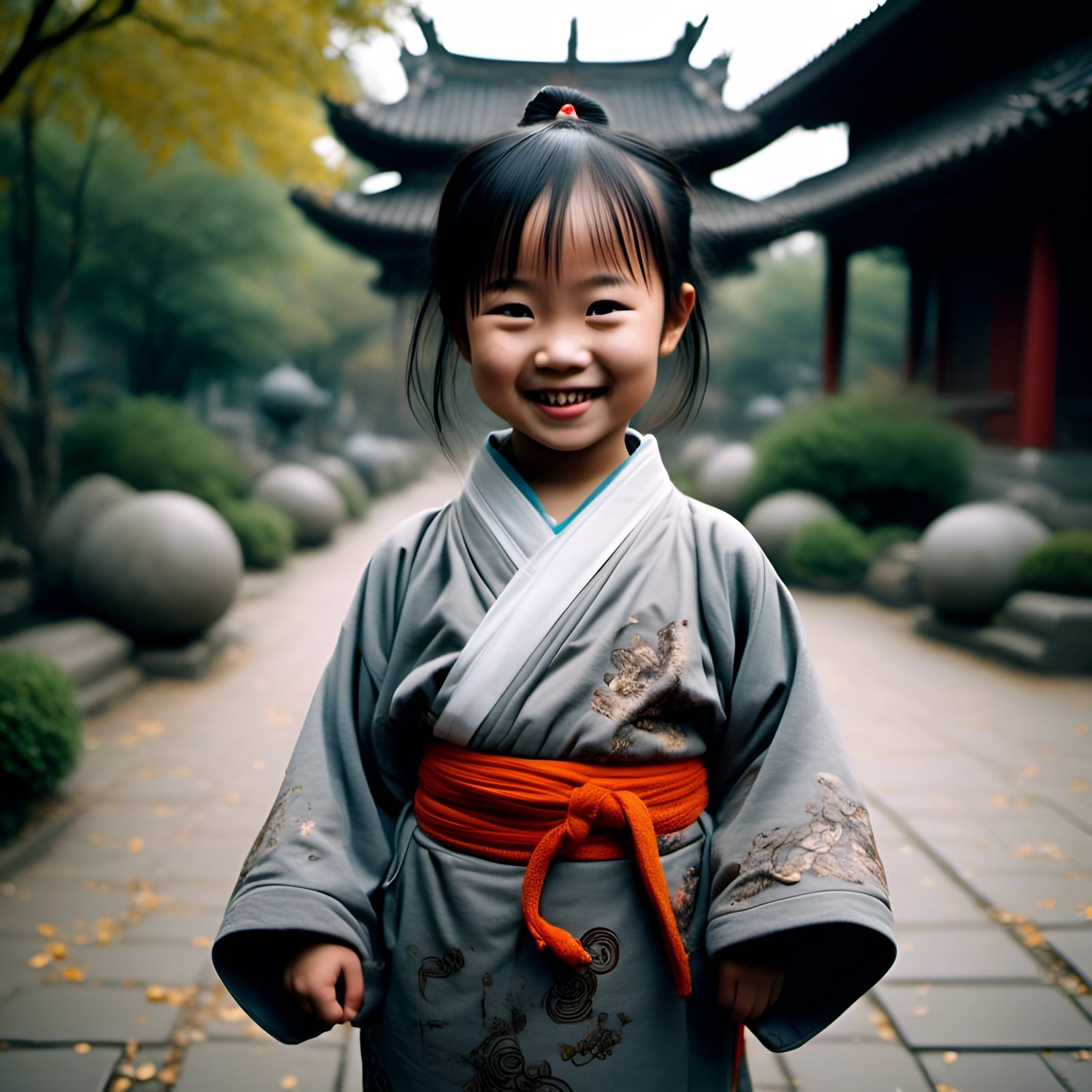 Adorable Chinese Girl in Splatter Graffiti Style