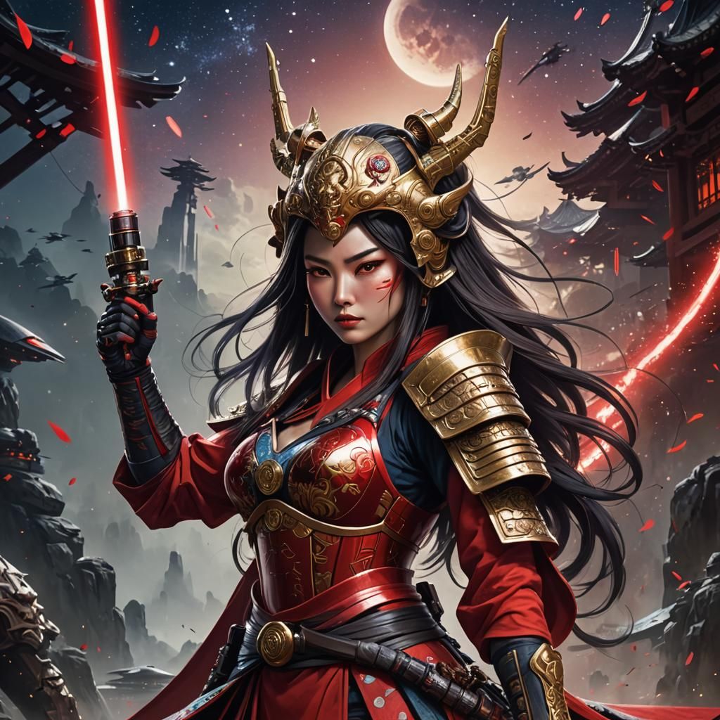 Onna Bugeisha with Lightsaber in Space