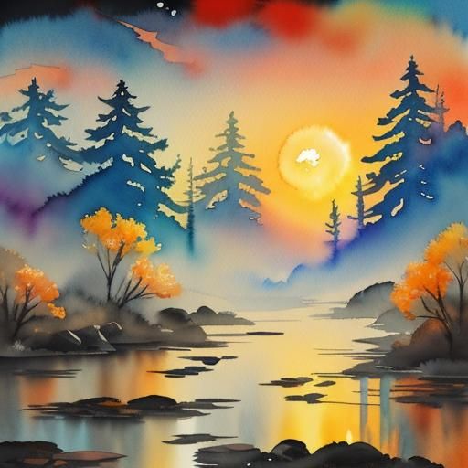 Lunar New Year: Abstract Watercolor Landscape