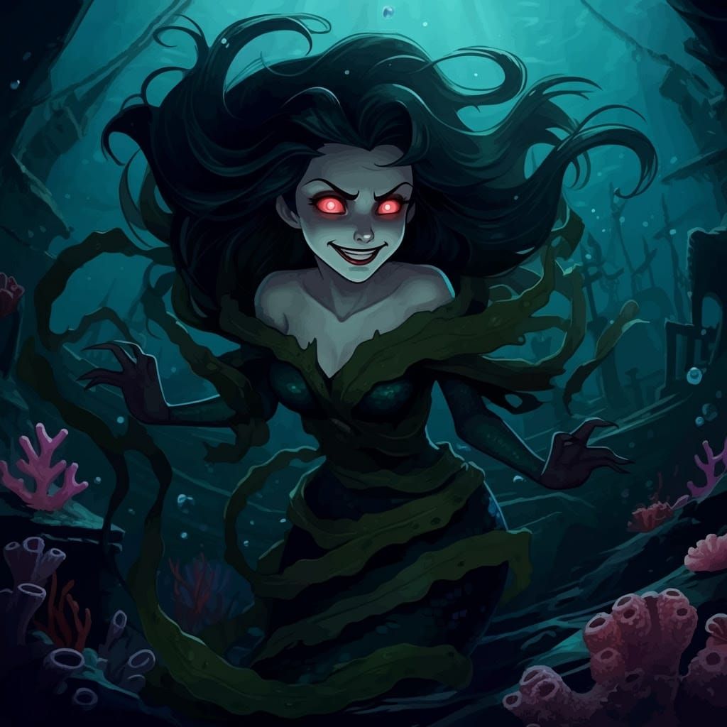 Princess Ariel as a villainous dark Cecaelia sea witch.
