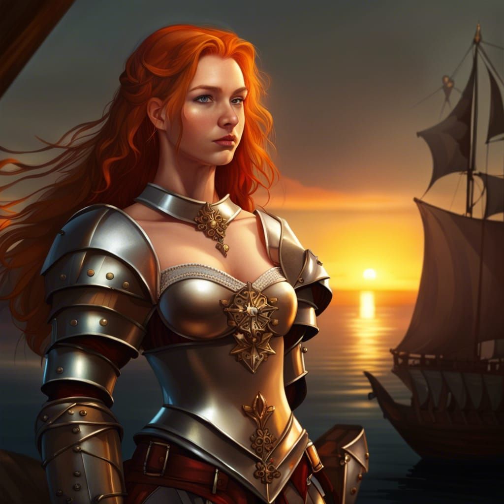 Medieval Knight in Armor at Sunset