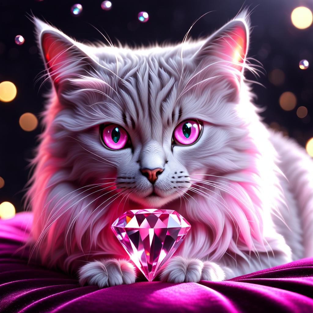 Pink Diamond Cat with Misty Eyes