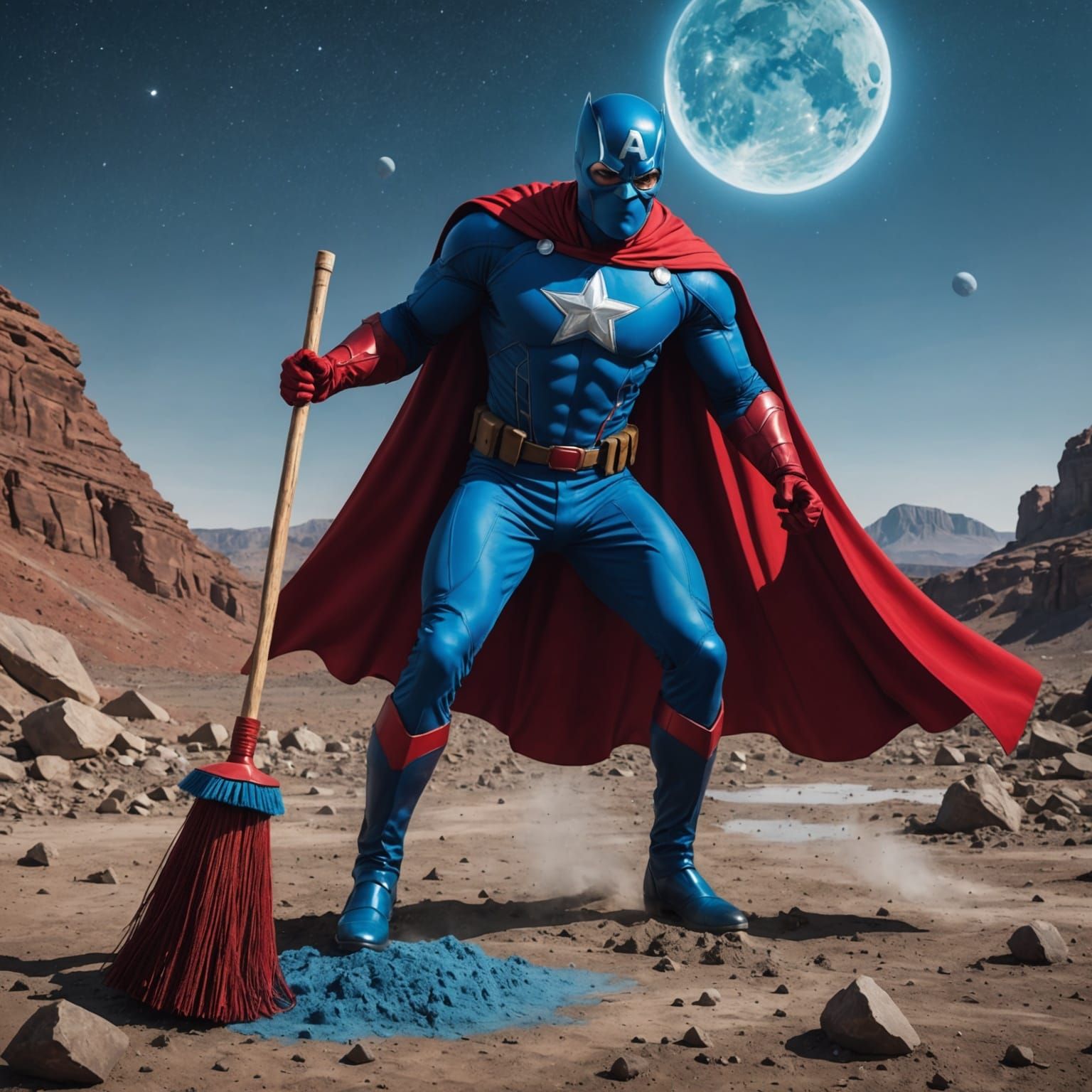Superhero Cleans a Barren Planet in Comic Style