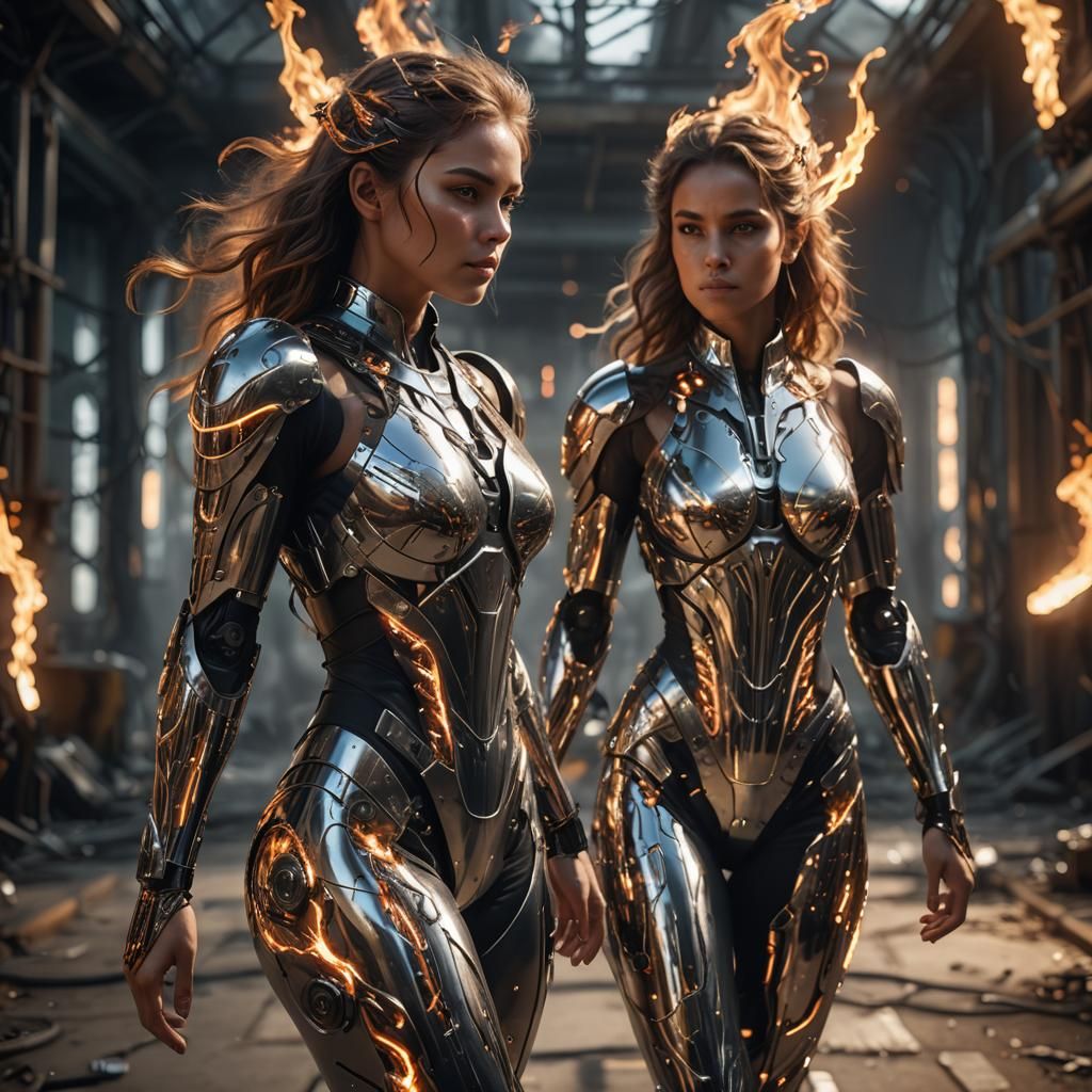 Sci-Fi Pinup: Woman Posing in Futuristic Fireplace Scene