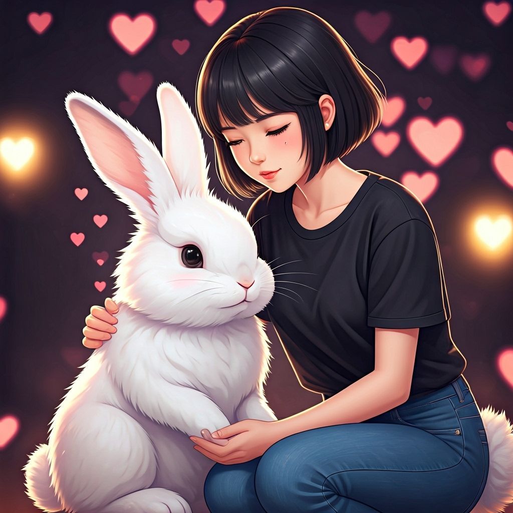 Adorable Anime Rabbit with Woman in Kawaii Atmosphere