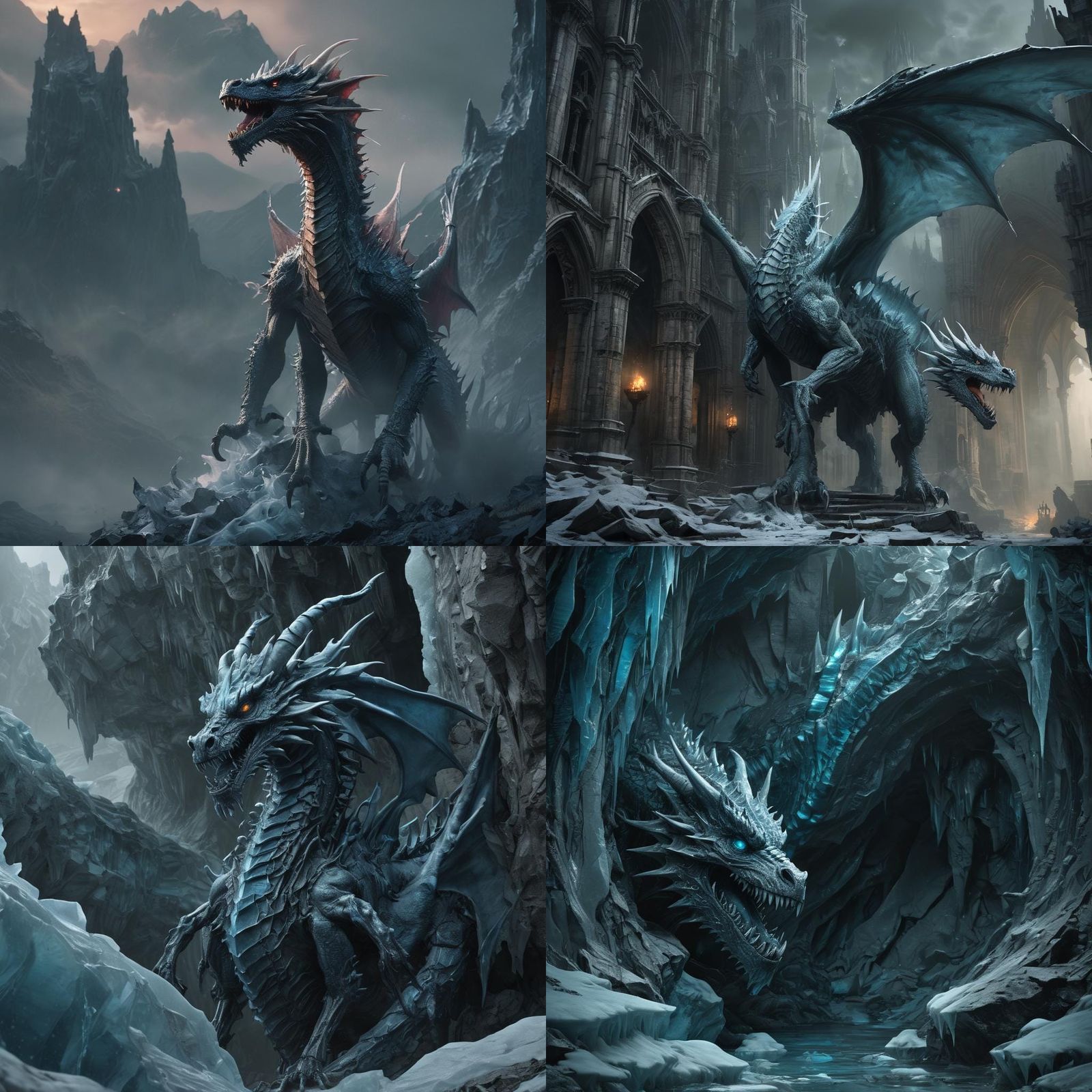 Ice Dragon in Dark Surrealism Style