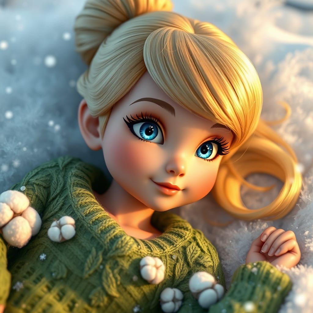 Whimsical Fairy Reclines in Snowy Winter Wonderland