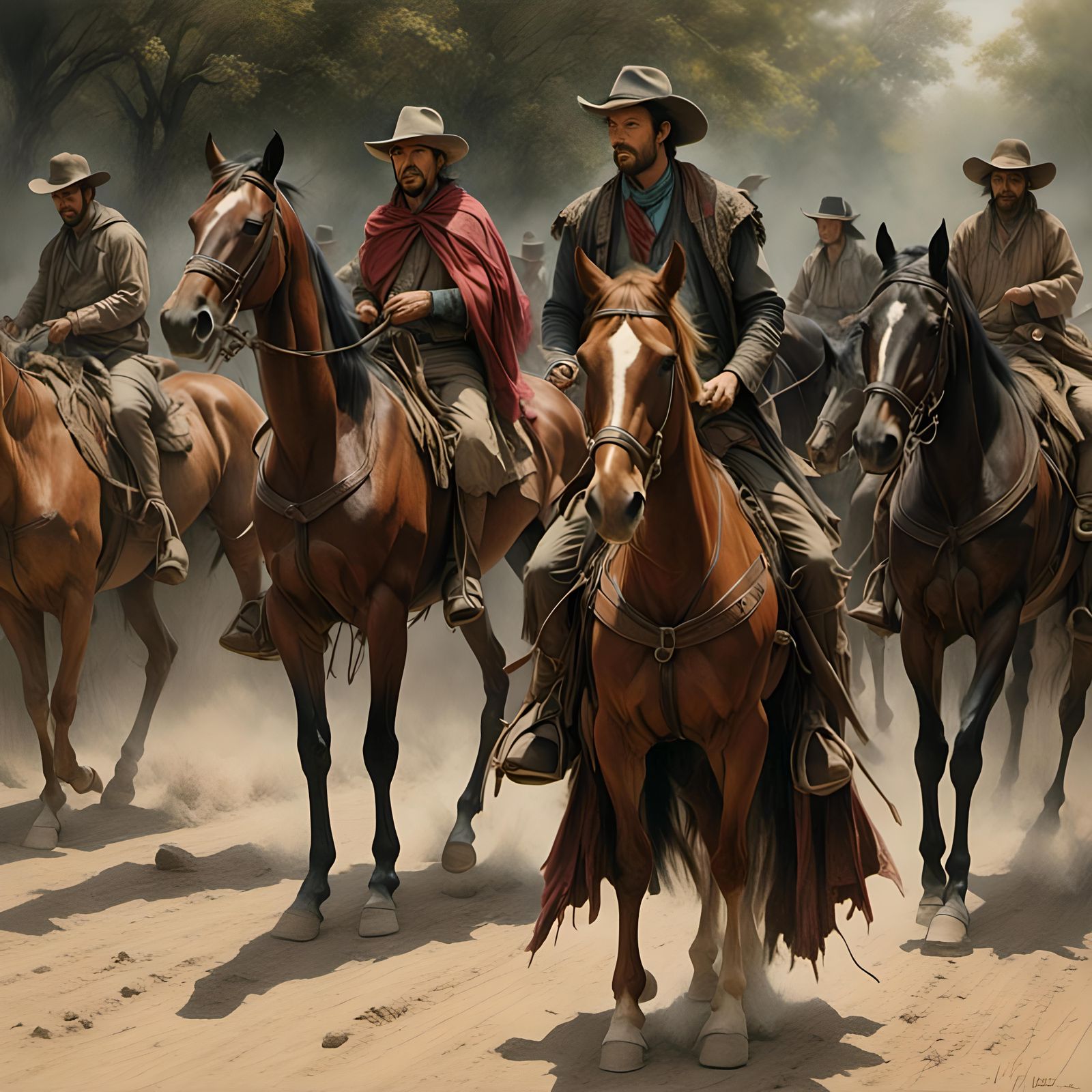 Cowboy in Spangled Poncho Pencil Drawing