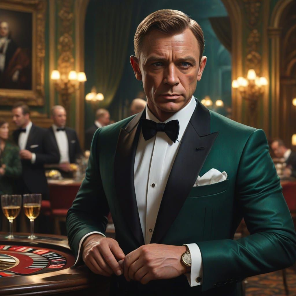 Suave Secret Agent in Luxurious Casino Setting