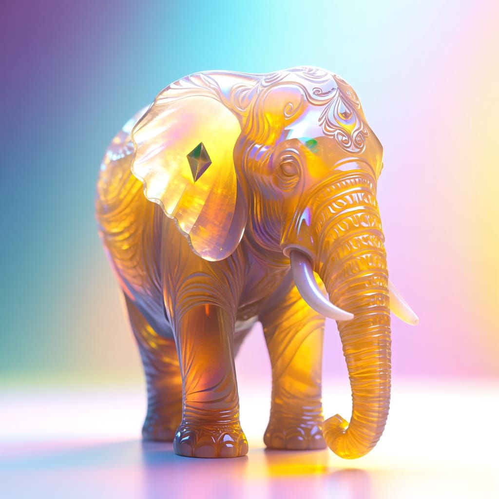 Ornate Moldavite Elephant Sculpture