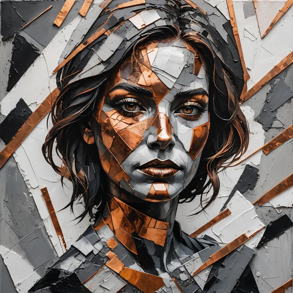 Abstract Portrait with Copper and Coal Textures