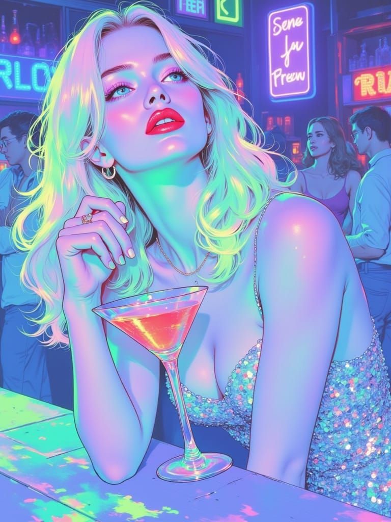 Glamorous Woman in Smoky Bar, Noir Film Style