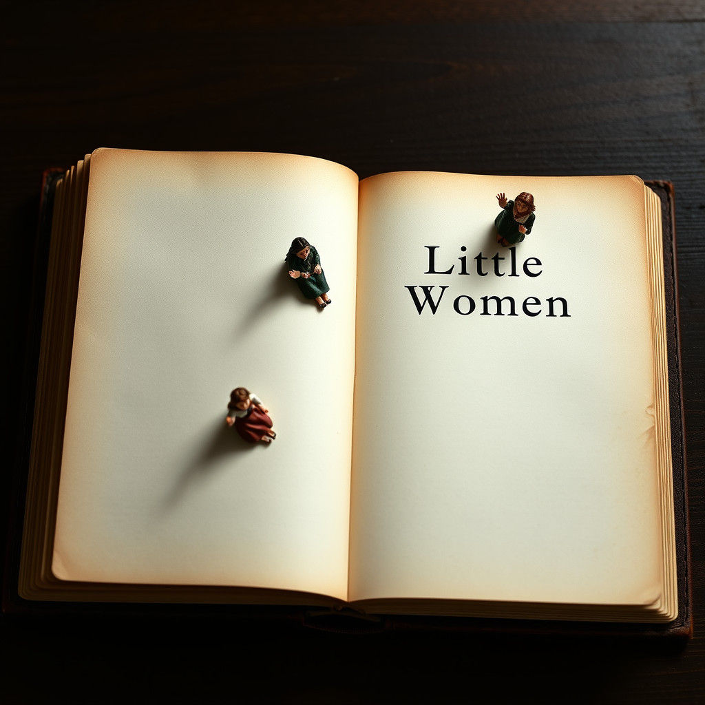Miniature Women on 'Little Women' Title Page