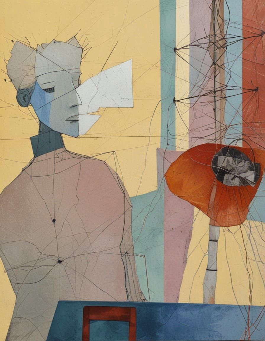 Wire Sculpture Head and Tower in Muted Colors