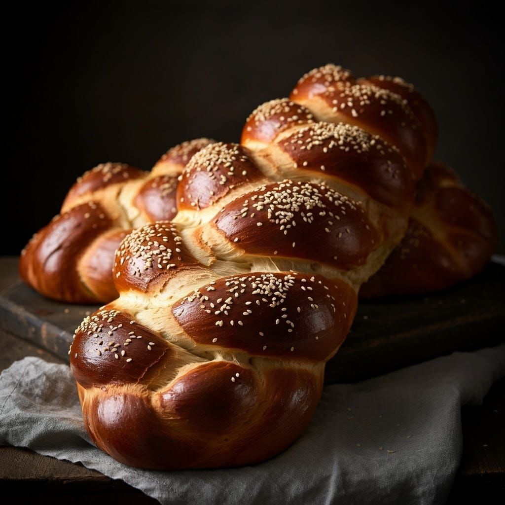 Braided Challah Loaves: Photorealistic Food Photography