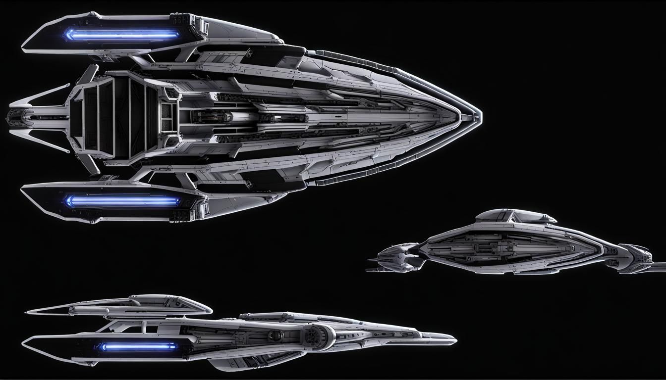 Starship Blueprint with Warp Nacelles and Laser Rifles