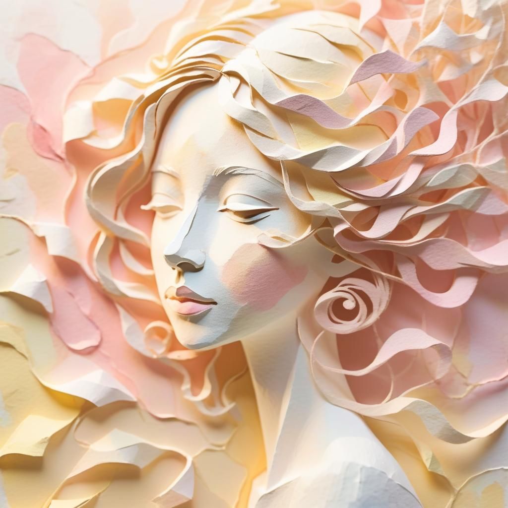 Paper Sculpted Woman in Impressionist Watercolor Style