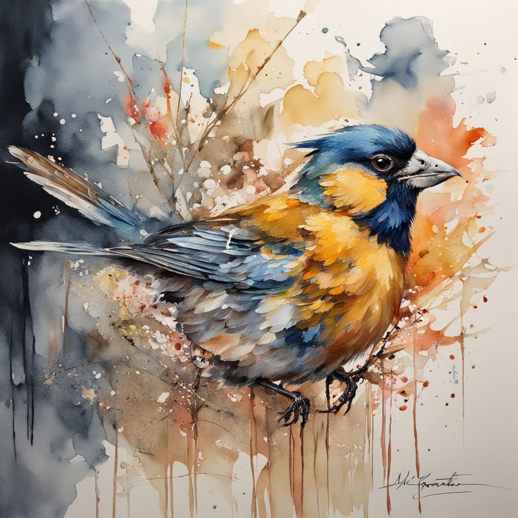 Golden Birdcage with Escaping Birds in Watercolor Style