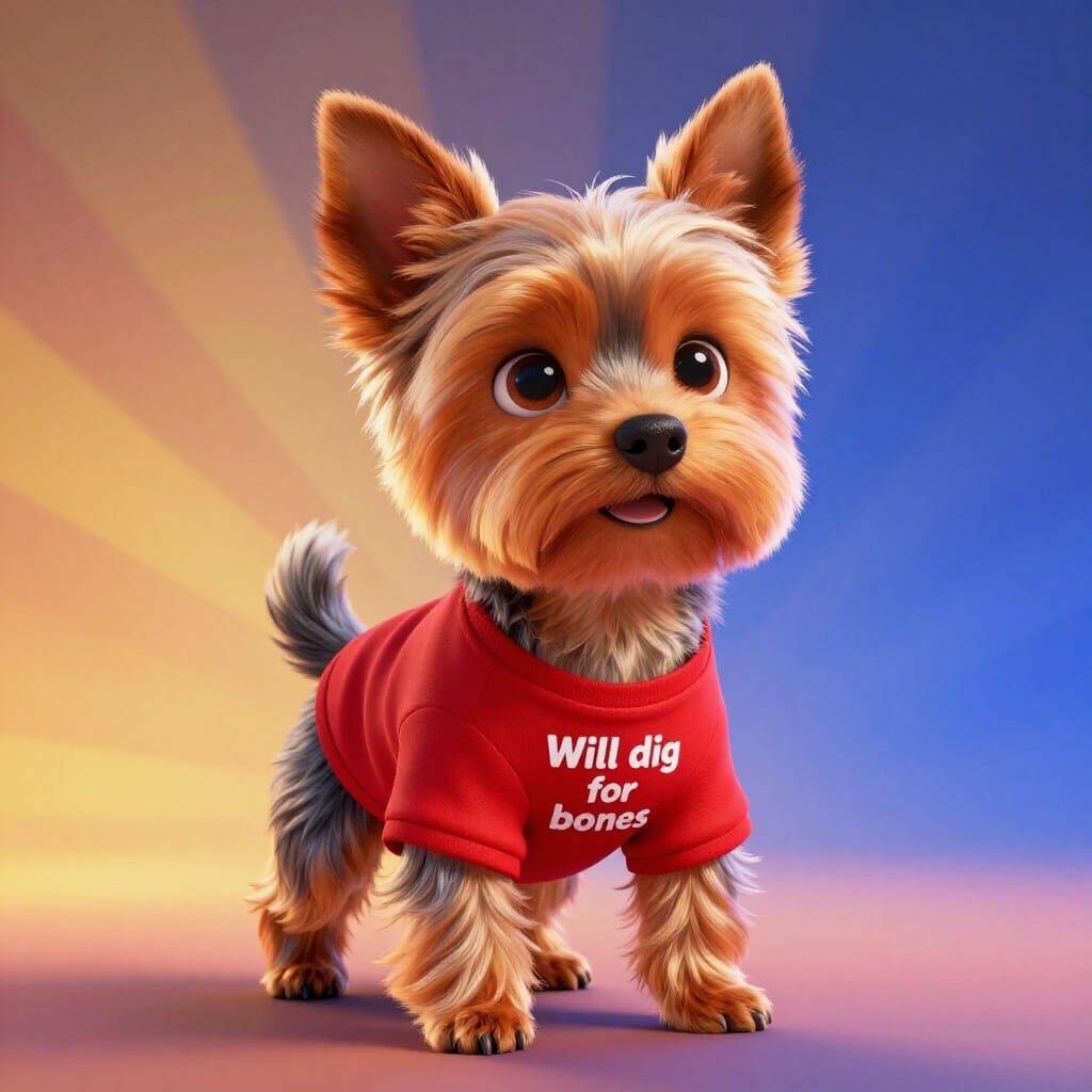 Cute Yorkshire Terrier in "Will Dig For Bones" T-Shirt