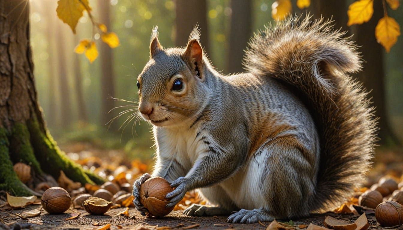 Squirrel with Walnuts in Academic Oil Painting