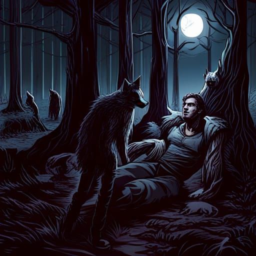 High Gothic Werewolf in Shadow Dark Forest