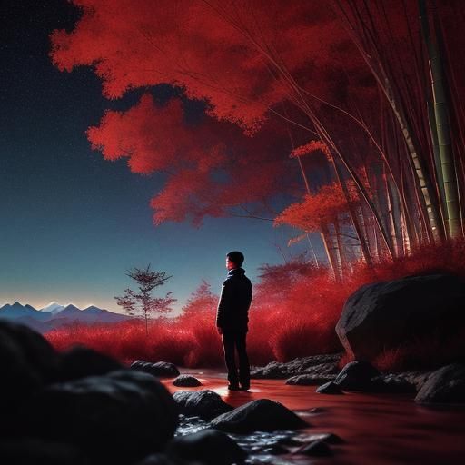 Hyperrealistic Child in Bamboo Forest at Mt. Fuji