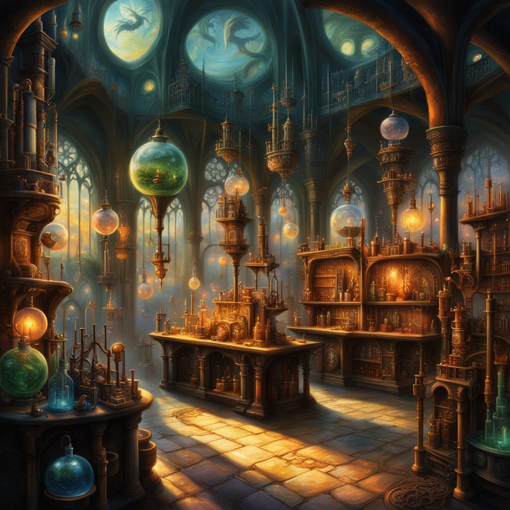 Fairies in Test Tubes in Medieval Lab