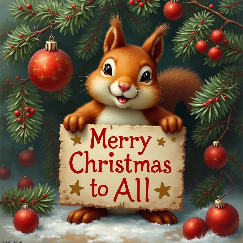 Squirrel Greets in Festive Nutty Christmas Scene