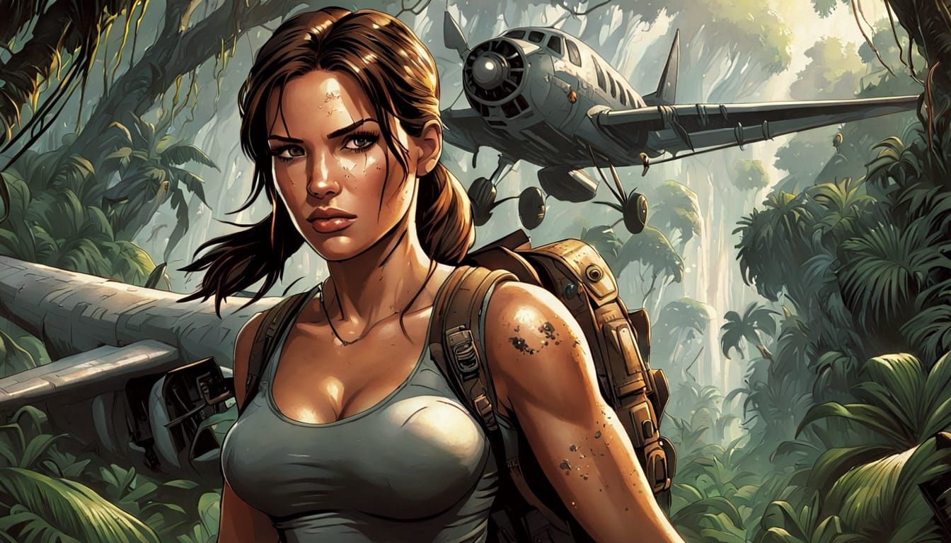 Tomb Raider Jungle Goddess in Comic Book Style