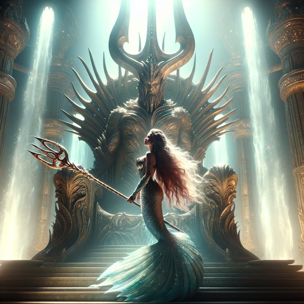 Mermaid Queen with Thunder Trident: Digital Matte Painting