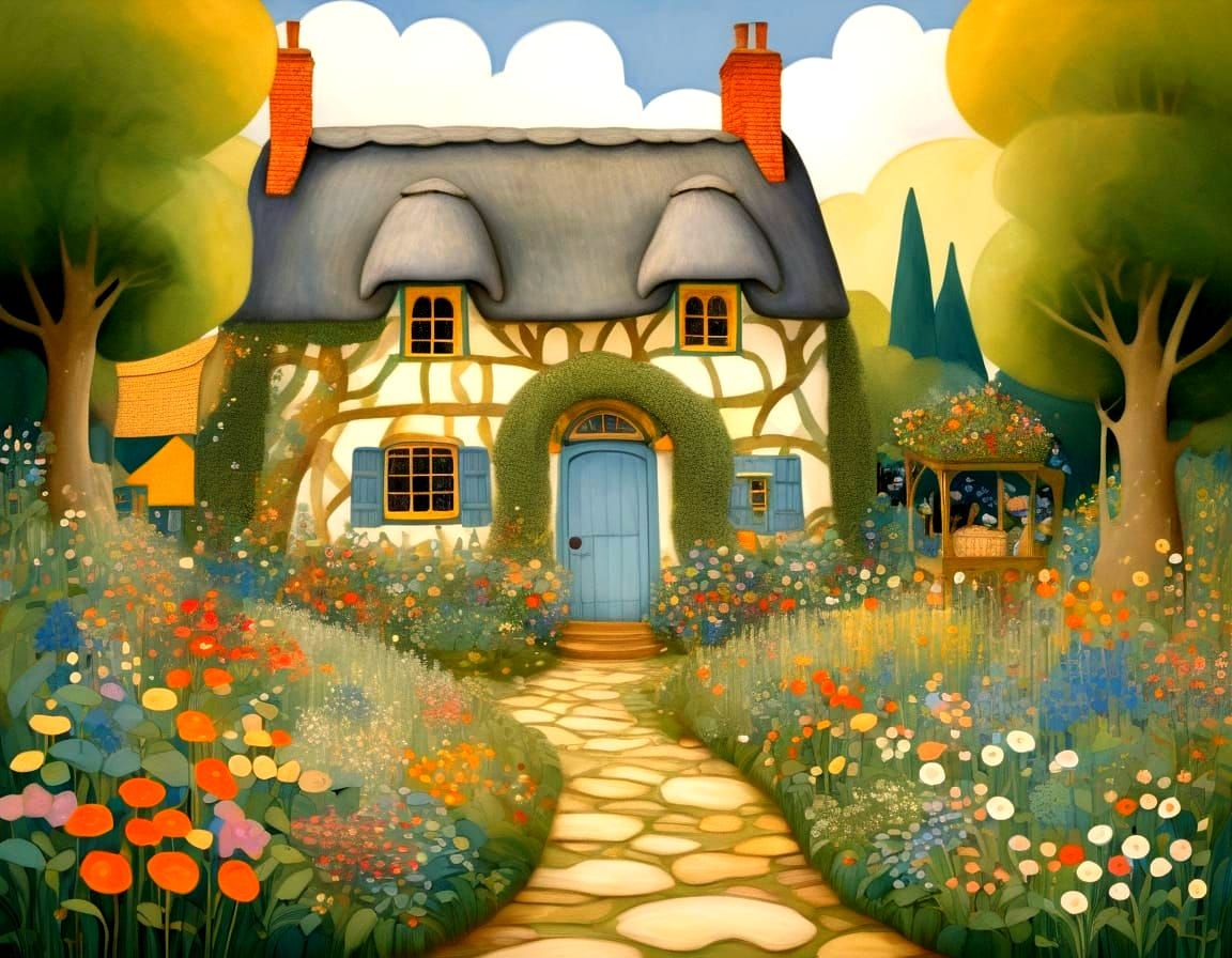 Dreamy English Cottage in Magical Realism Style