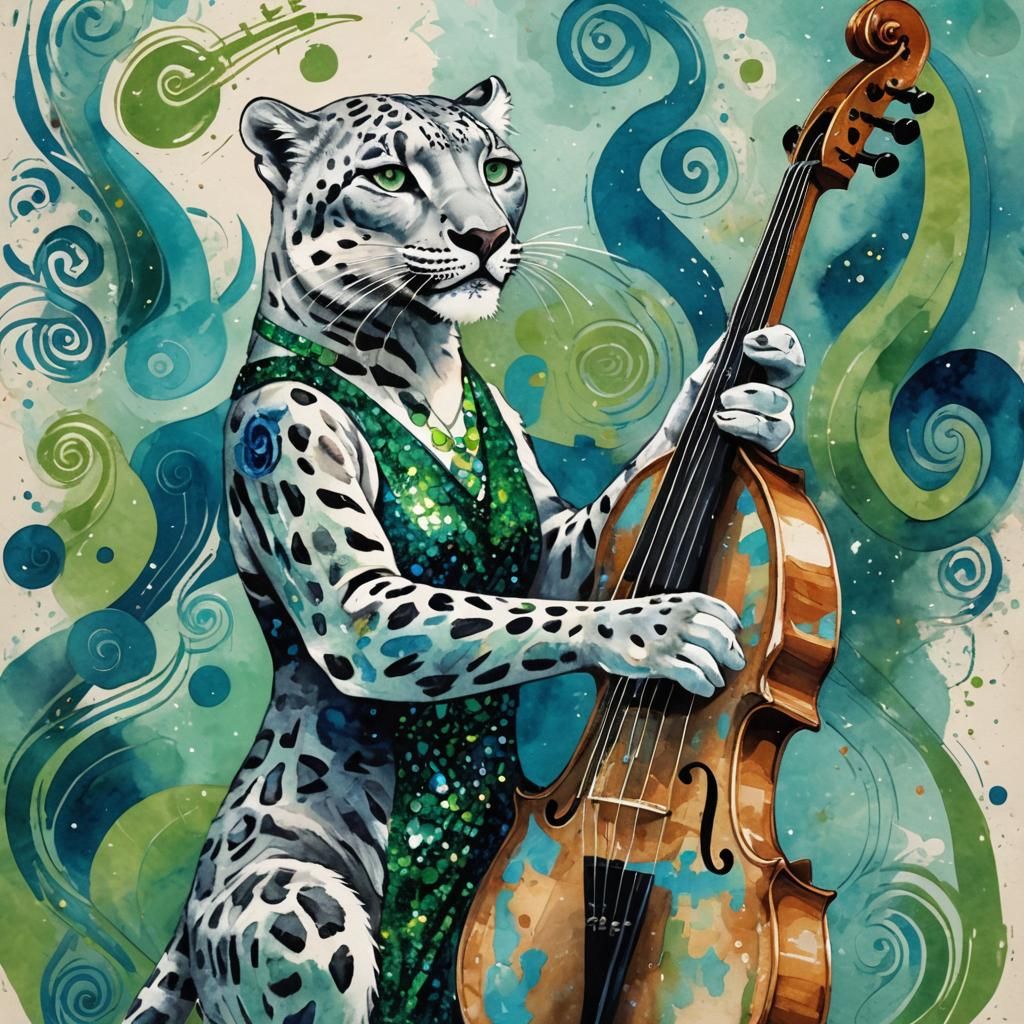 Surreal Jazz Scene with Leopard in Watercolor Style