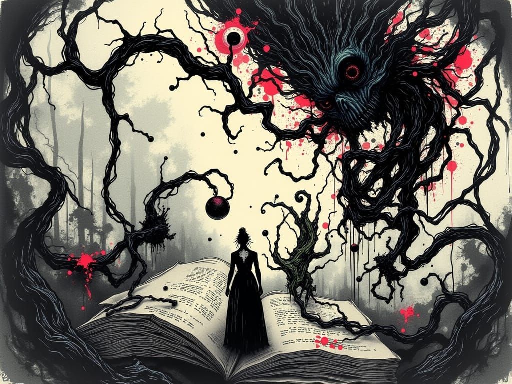 Edward Gorey Style Book Illustration with Living Characters