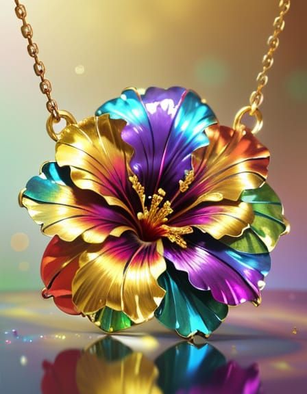 Hibiscus Gemstone Necklace in Vibrant Oil Painting Style
