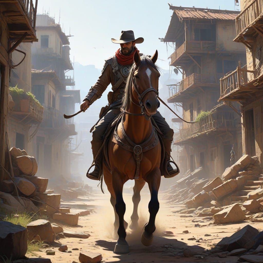 Abandoned Western Town in a Desert Landscape