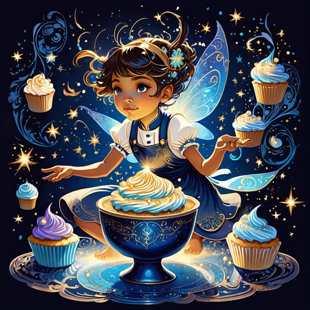 Adorable Pixie Chef Sprinkles Magic Dust in Fantasy Art Styl...