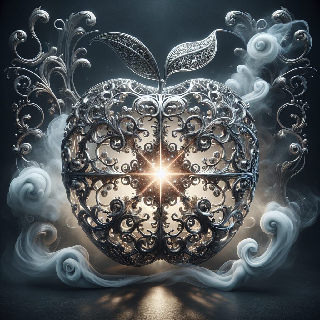 Ethereal Silver Filigree Apple with Star