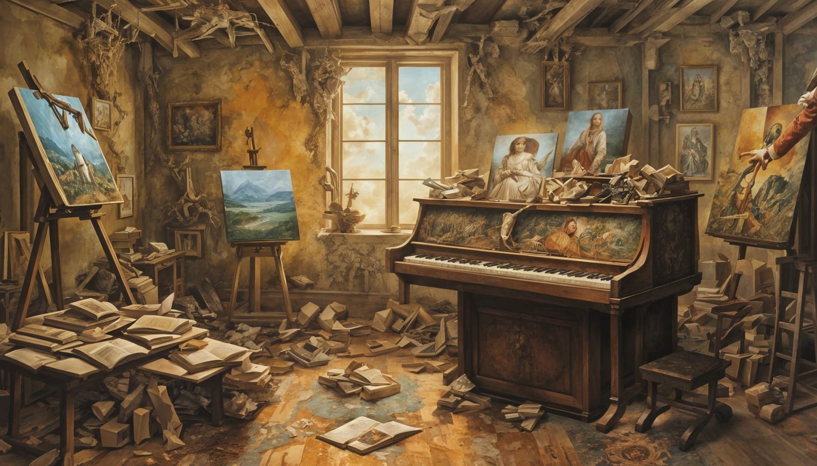 Renaissance Genius Plays Electric Guitar in a Dreamy Painter...