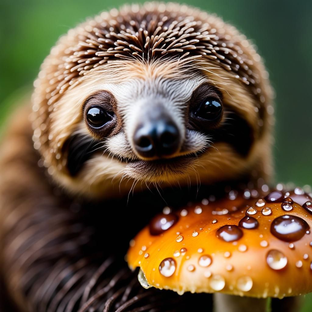 Tiny Sloth on Mushroom: Macro Photography