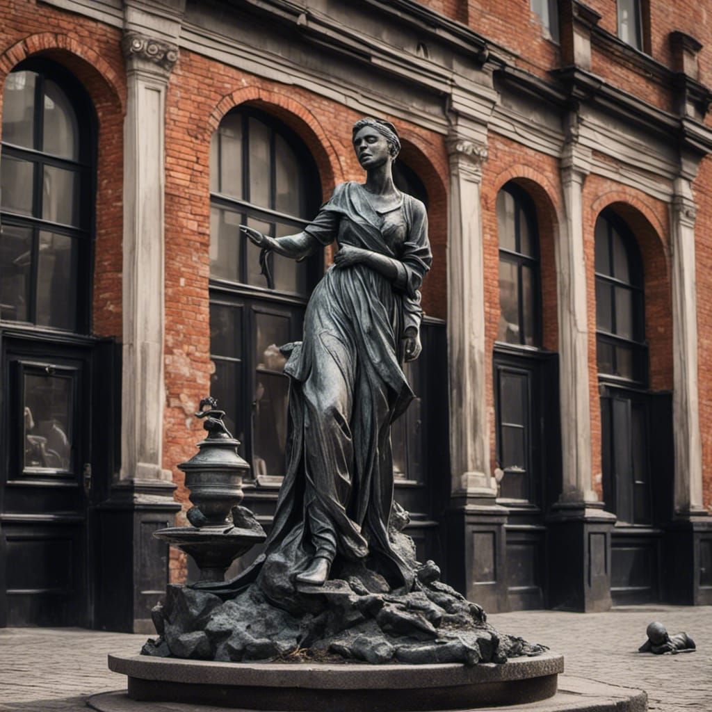Surreal Fantasy Statue in Abandoned City Square