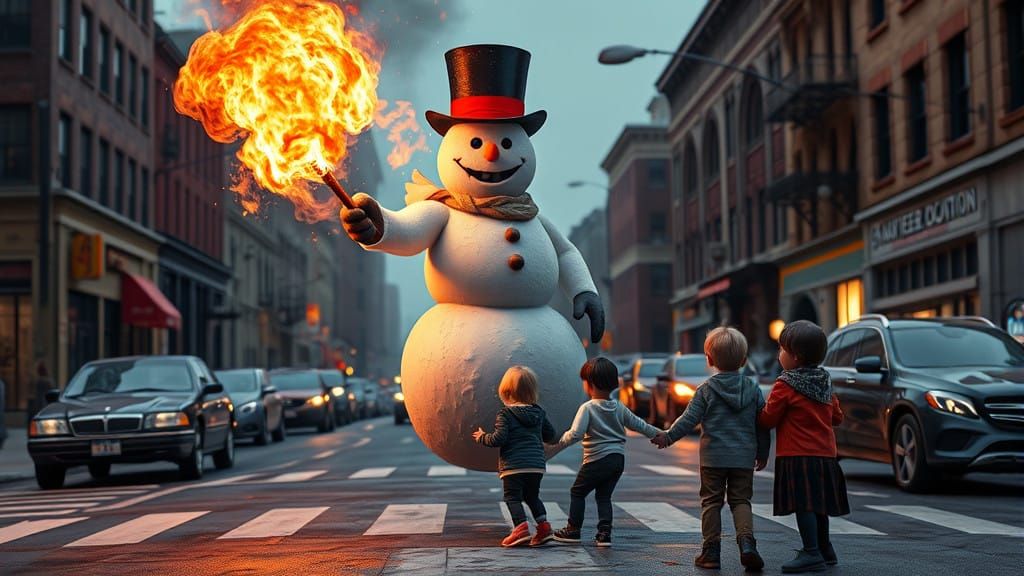 Evil Frosty Throws Magic Fireball at Children in 1930s City
