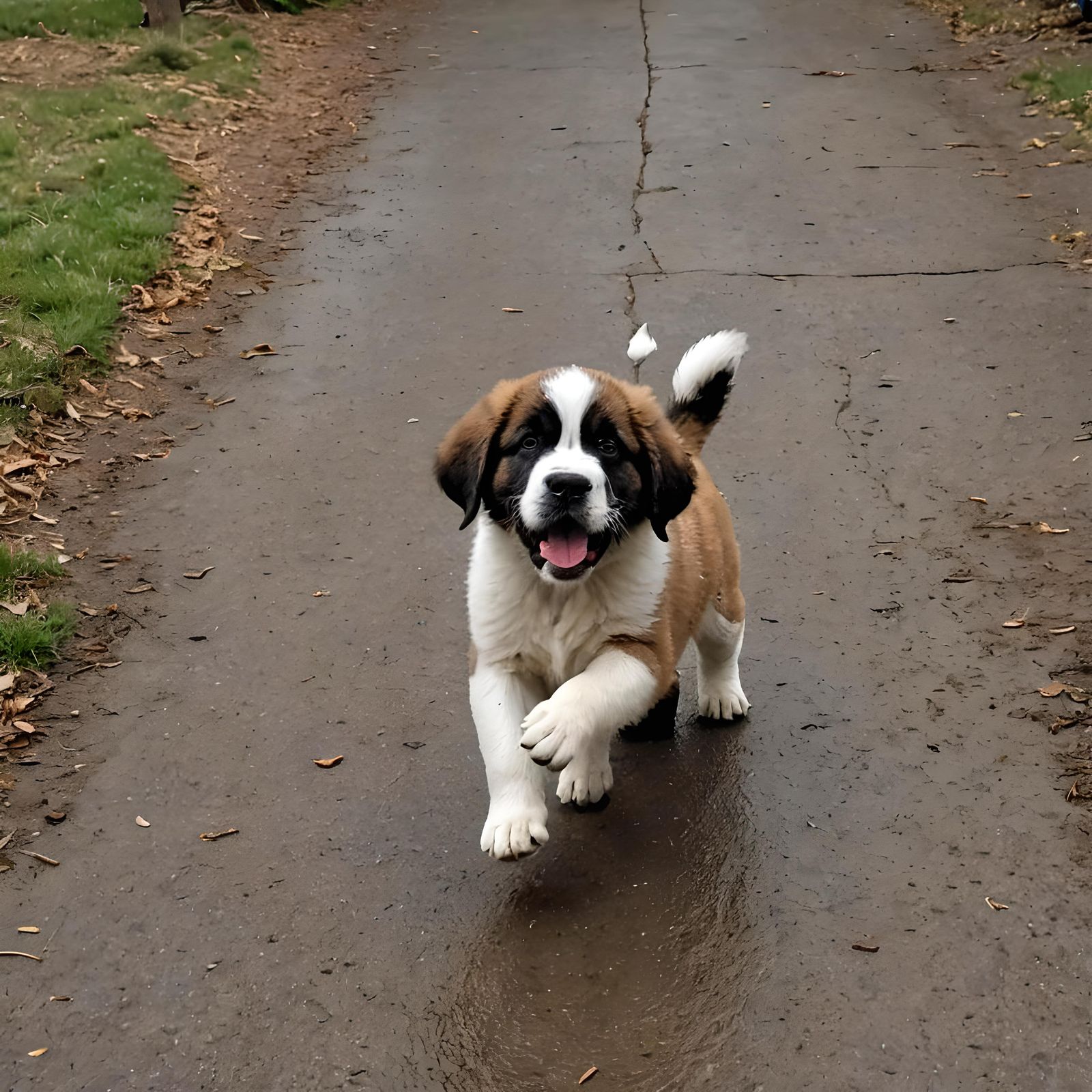 Saint Bernard Puppy Running Towards the Viewer
